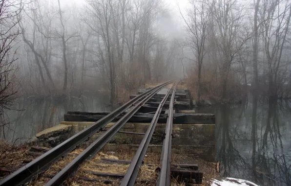 Picture bridge, fog, river, railroad