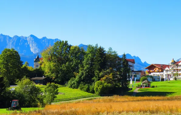Picture Mountains, Trees, Germany, Bayern, Landscape, The hotel, Kaiser, Поле для гольфа, Бергиш-Гладбах