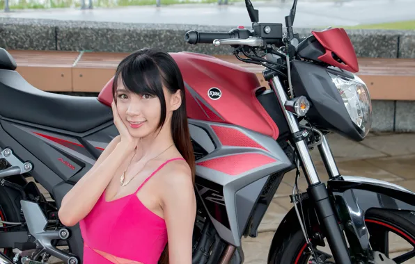 Picture look, Girls, motorcycle, Asian, beautiful girl, posing on my bike, SYM T2