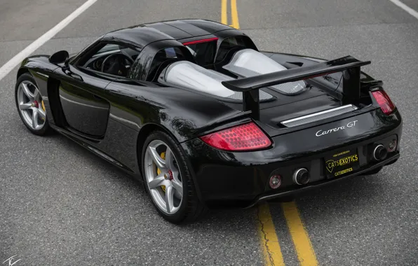 Picture design, black, Porsche, supercar, rear view, Carrera GT
