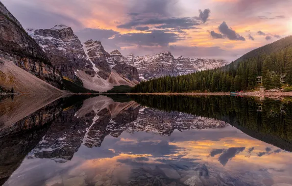 Picture forest, the sky, sunset, mountains, lake, reflection, Canada, Perry Hoag
