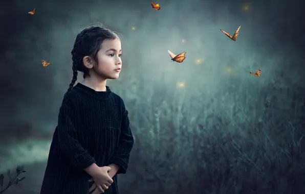 Picture butterfly, background, girl