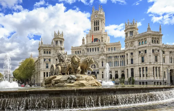 Picture city, Spain, architecture, palace, Madrid, fountain, Plaza de Cibeles, Fuente de Cibeles