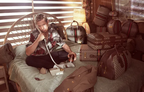 Picture Male, Phone, Collection, Ryan Gosling, Ryan Gosling, Gucci, Suitcases, Guccis Spring 2022 collection, Travel bags, …