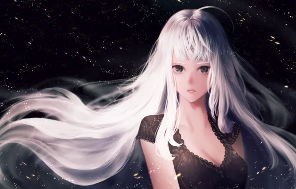 Picture girl, the dark background, white hair