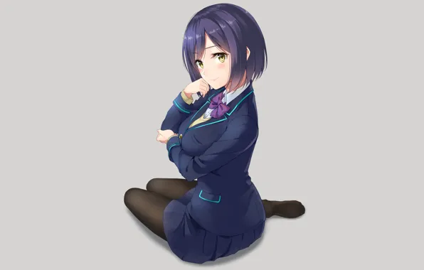 Picture girl, sitting, school uniform