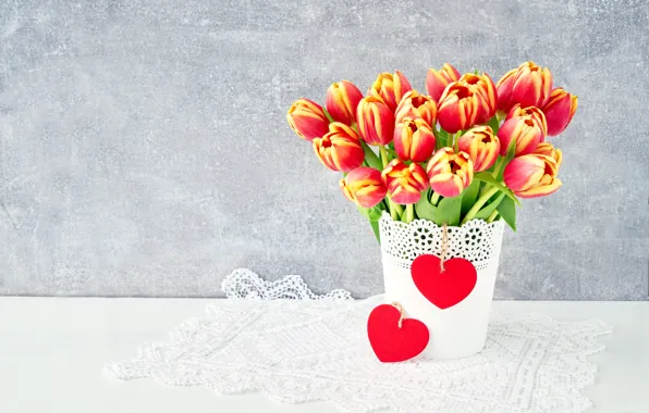 Picture love, flowers, heart, bouquet, colorful, tulips, red, love, flowers, beautiful, romantic, tulips, valentine's day, spring