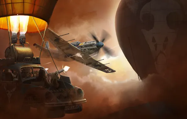 Picture machine, the plane, balloon, weapons, skull, art, the fire