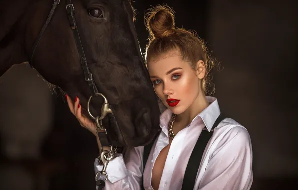Picture look, face, girl, face, background, horse, horse, makeup, blouse, Annie Of Antikov, horse-face