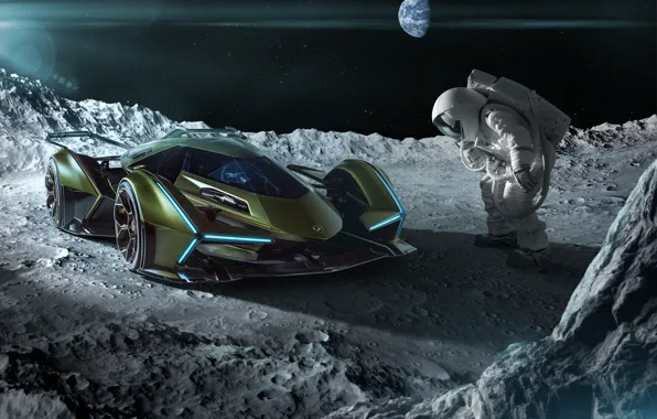 Picture Lamborghini, The moon, Space, Astronaut, Astronaut, Art, Lamborghini, B12