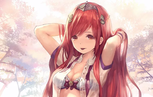 Picture girl, sexy, lingerie, bra, cleavage, blouse, long hair, boobs, anime, beautiful, pretty, redhead, erotic, breasts, …