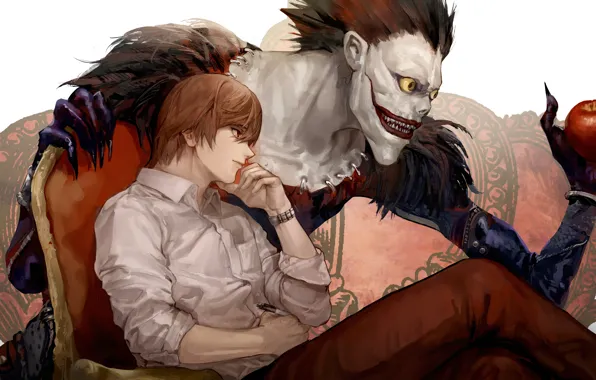 Picture Apple, guy, Death Note, Light Yagami, Ryuk, the God of death