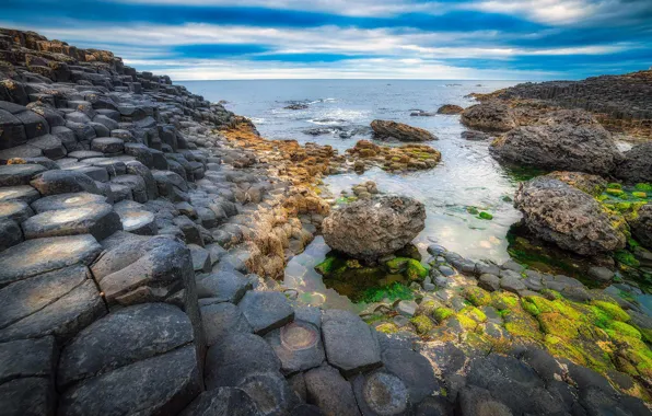 Picture sea, rocks, Northern Ireland, Giant's Causeway, Bushmills