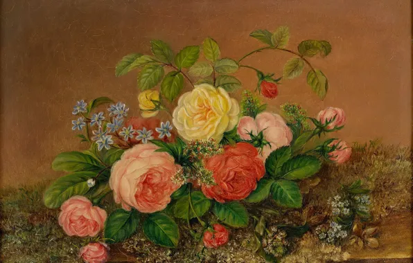 Picture flowers, oil, roses, still life, Августа Плагеманн, Augusta Plagemann, «Stilleben med rosor»