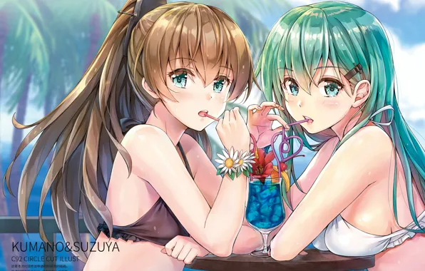 Picture girls, cocktail, table