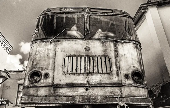 Picture past, bus, USSR, grunge, nostalgia