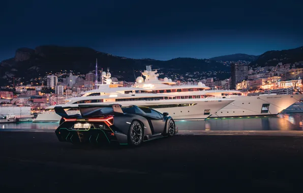 Picture Roadster, the evening, Lamborghini, supercar, Monaco, Monaco, Monte Carlo, Veneno, 2019, Alex Penfold