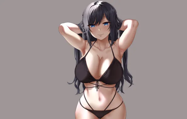 Picture girl, sexy, Anime, boobs, breasts, cute, bikini, oppai, Pretty, black bikini, oppai boobs