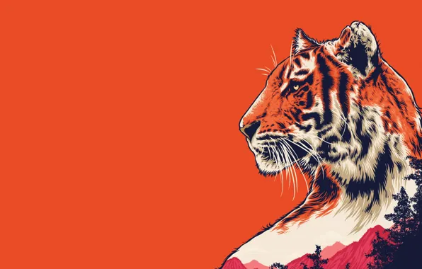 Picture Color, Minimalism, Tiger, Cat, Style, Background, Predator, Art, Art, Style, Background, Minimalism, Hastaning Bagus Penggalih, …