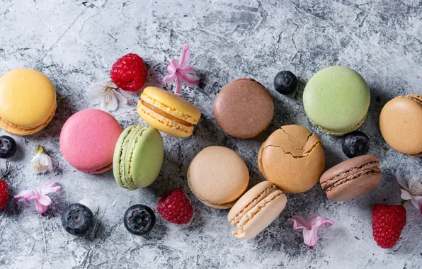 Picture berries, colorful, strawberry, flowers, fruit, strawberry, berries, macaroons, macaron, macaroon