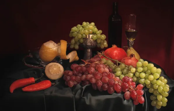 Picture wine, grapes, still life, composition