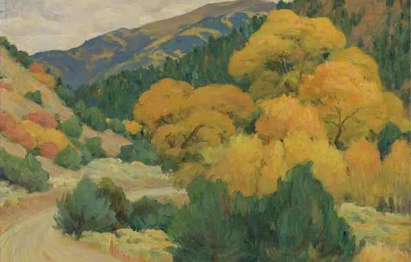 Picture autumn, trees, picture, Joseph Henry Sharp, Joseph Henry Sharp, Landscape near Taos