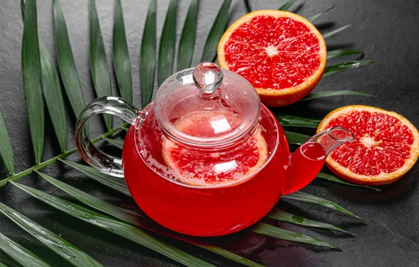 Picture tea, kettle, citrus, grapefruit