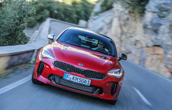 Picture red, front view, KIA, Kia, the five-door, Stinger, Stinger GT, fastback, KIΛ