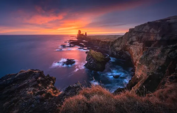Picture sunset, the ocean, rocks, coast, Iceland, Iceland, The Atlantic ocean, Snæfellsnes Peninsula, Atlantic Ocean, The …