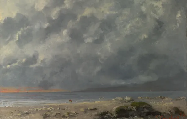 Picture landscape, clouds, picture, Gustave Courbet, Gustave Courbet, Beach Scene
