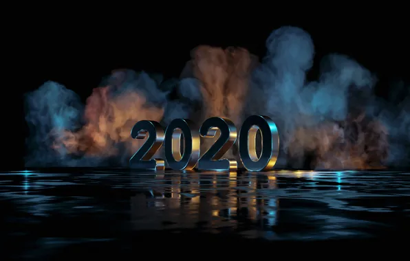 Picture reflection, smoke, Christmas, new year, 2020, new year 2020, new year 2020