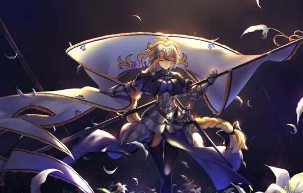 Picture girl, flowers, flag, Fate/Apocrypha, Fate - Apocrypha, Joan of Arc, Fate Apocrypha