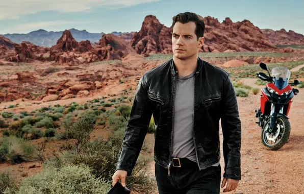 Picture rocks, jacket, motorcycle, male, Henry Cavill