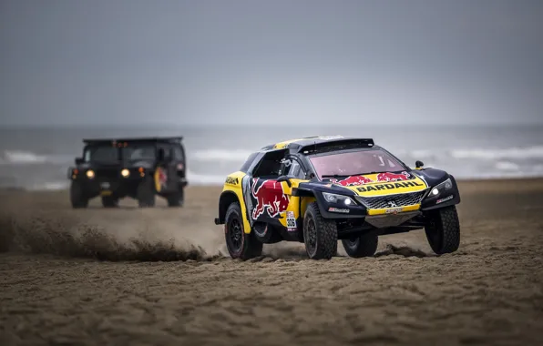 Picture Sand, The ocean, Auto, Sport, Machine, Shore, Race, Peugeot, Red Bull, Rally, Dakar, Dakar, SUV, …