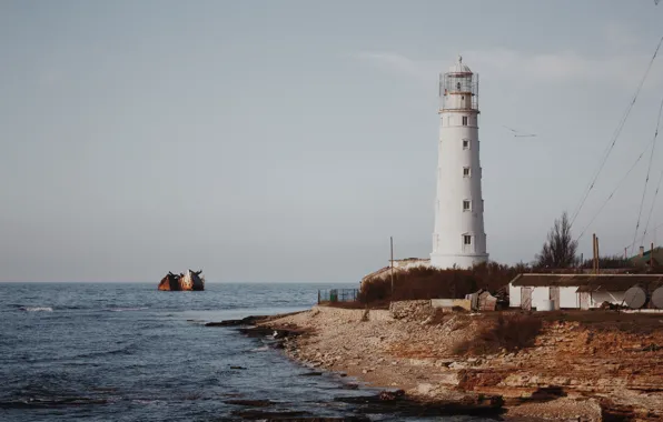 Picture sea, open, shore, lighthouse, тарханкут