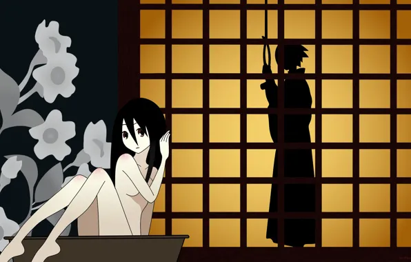 Picture girl, silhouette, bowl, guy, loop, Sayonara Zetsubou Sensei, Farewell bleak Sensei