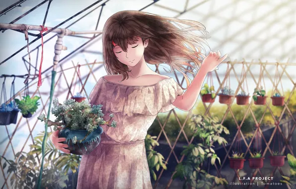 Picture girl, greenhouse, anime