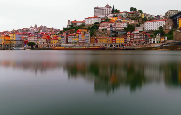 Picture landscape, river, home, boats, Portugal, promenade, piers, Port
