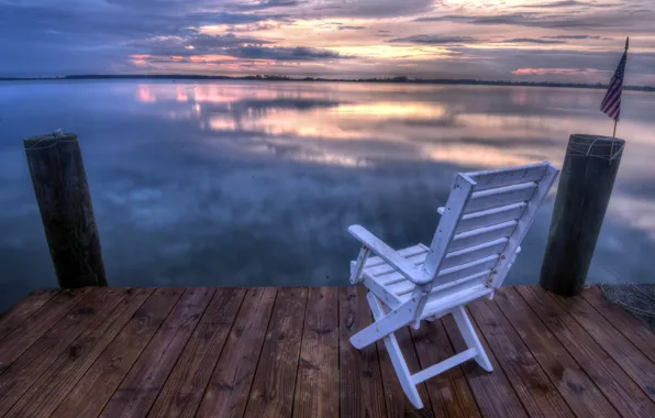 Picture sunset, lake, chair