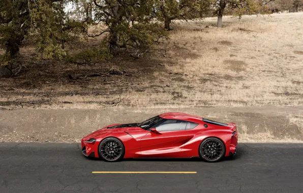 Picture asphalt, red, coupe, profile, Toyota, 2014, FT-1 Concept
