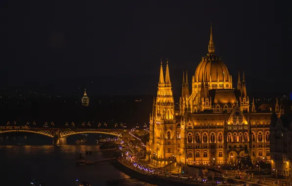 Picture night, lights, Parliament, Hungary, Budapest