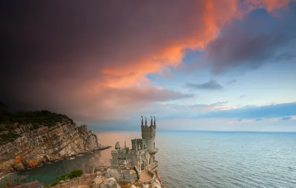 Picture sea, landscape, mountains, nature, castle, rocks, Crimea, Swallow's nest, Yalta