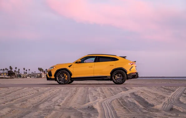 Picture beach, sunset, the evening, Lamborghini, side view, Vorsteiner, crossover, Urus, 2019