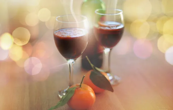 Picture wine, glasses, tangerines