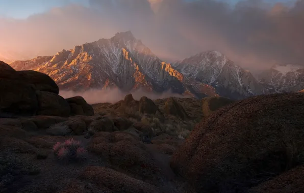 Picture light, mountains, fog
