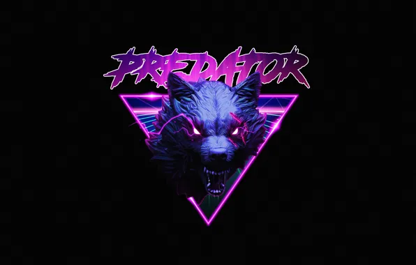 Picture Style, Mouth, Background, Wolf, Face, Predator, Style, Neon, Wolf, Illustration, Synth, Retrowave, Synthwave, New Retro …