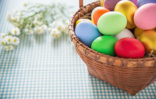 Picture eggs, Easter, basket, colorful, eggs