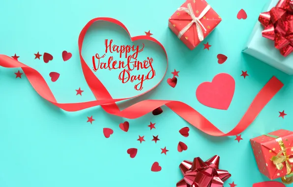 Picture background, blue, tape, gifts, hearts, Valentine's day