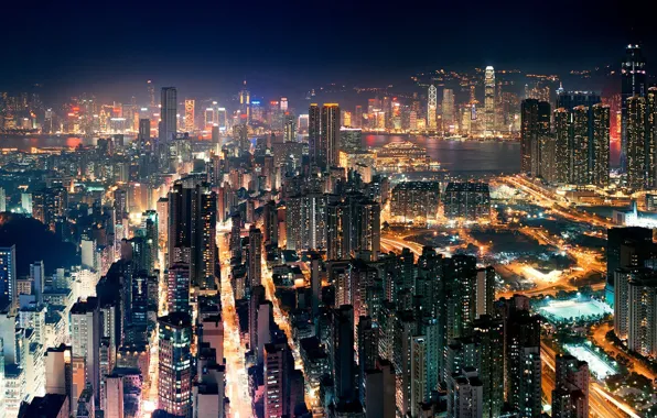 Picture China, China, Hong Kong, Hong Kong, night city lights, the