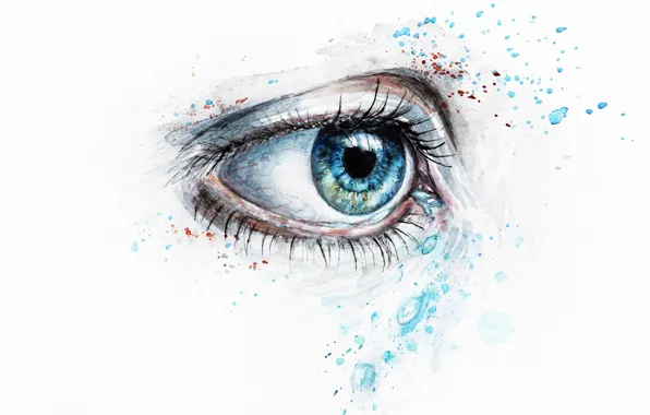 Picture eyes, eyelashes, blue, sadness, figure, graphics, divorce, tears, art, watercolor, white background, painting, eye